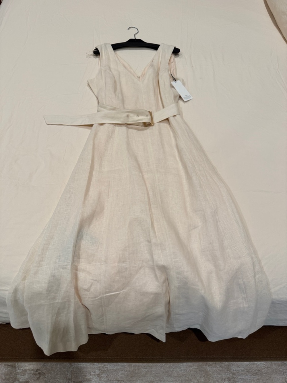Mango Cream V‑Neck Belted Midi Dress - Picture 3 of 7